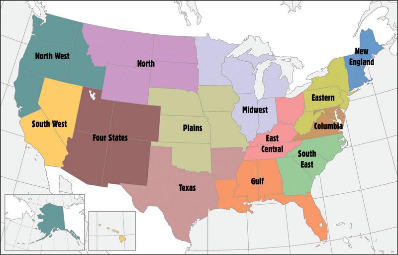 Карта с 13 штатами США